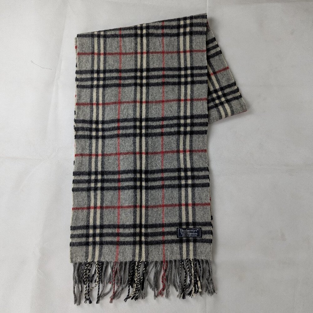 Authentic Burberry Gray Lambswool Check Scarf Unisex